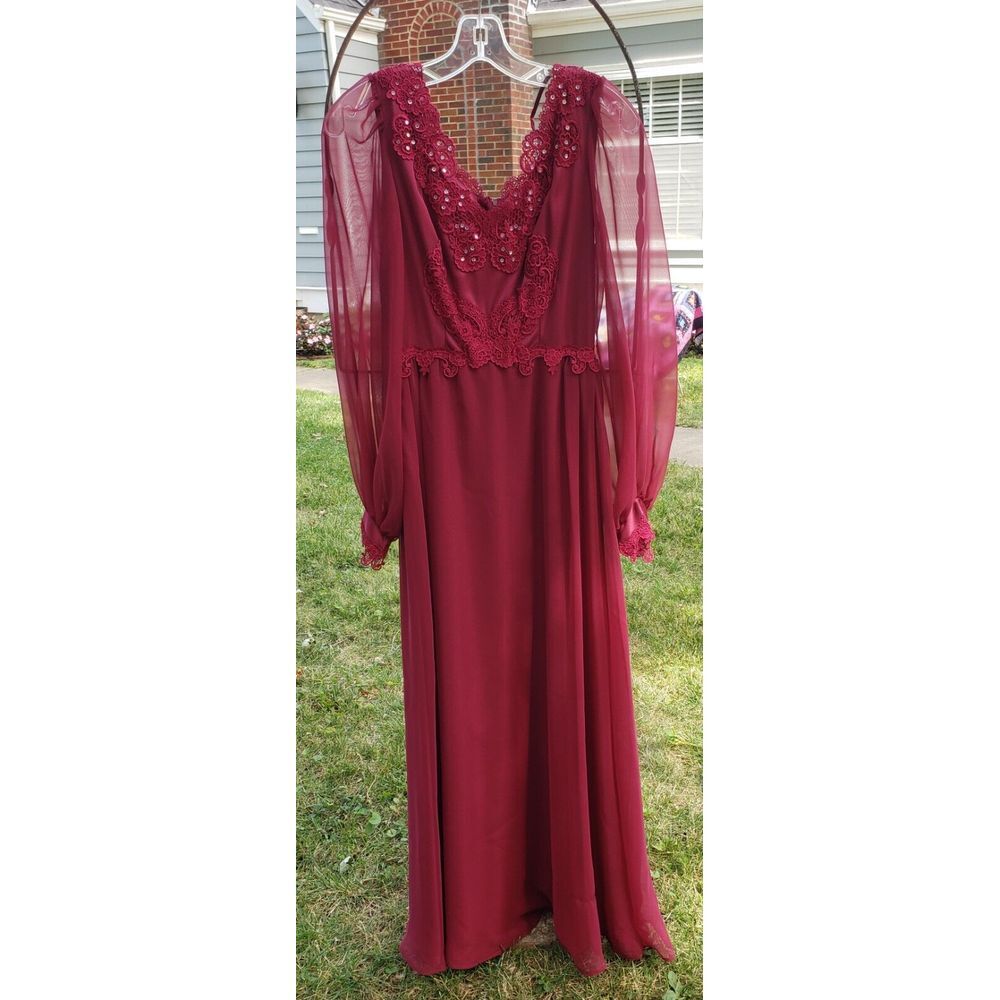 Vtg 70s‎ 80s Dance Allure Dress Maxi Long Sleeves Sequins lace sz 8